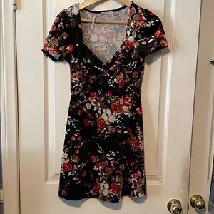 Black Velvet Floral Mini Dress